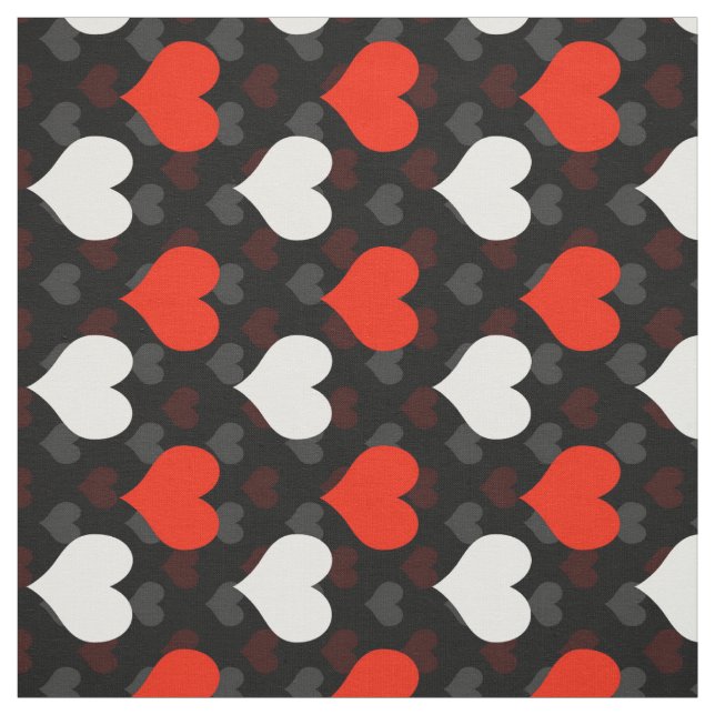 Red White Hearts Black  Fabric (Swatch)