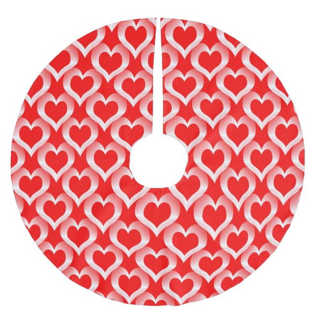 Red White Hearts Pattern Brushed Polyester Tree Skirt (Front)