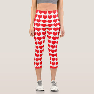 Red White Hearts Pattern Capri Leggings
