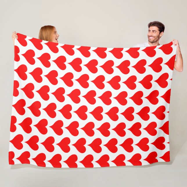 Red White Hearts Pattern Fleece Blanket (In Situ)