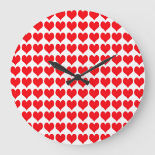 Red White Hearts Pattern Large Clock