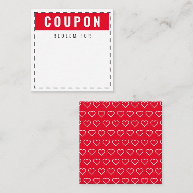 Red & White Hearts Pattern Modern Blank Coupons Card (Front/Back)