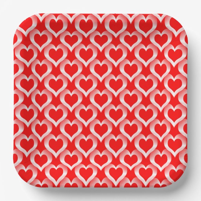 Red White Hearts Pattern Paper Plate (Front)