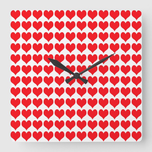 Red White Hearts Pattern Square Wall Clock (Front)