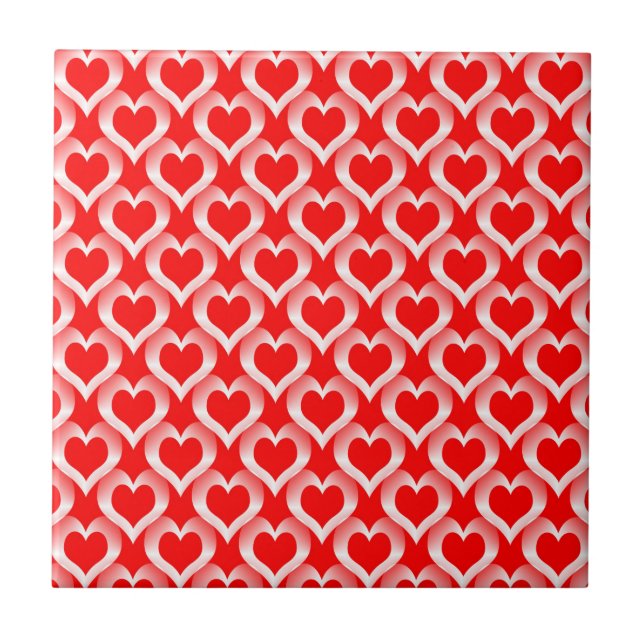 Red White Hearts Pattern Tile (Front)