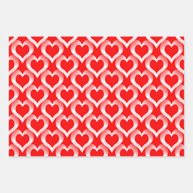 Red White Hearts Pattern Wrapping Paper Sheet (Front)