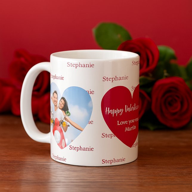 Red white hearts photo name Valentine's Day Coffee Mug (Creator Uploaded)