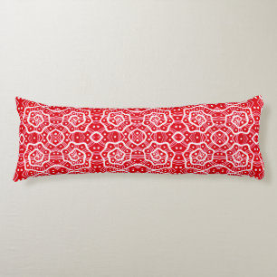 Red & white helices, snow curls, abstract pattern body cushion