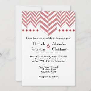 Red White Herringbone Wedding Invitation