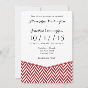 Red White Herringbone Wedding Invitation