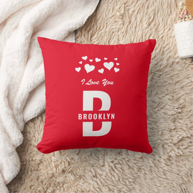 Red White Hipster Monogram Happy Valentine's Day Cushion (Blanket)