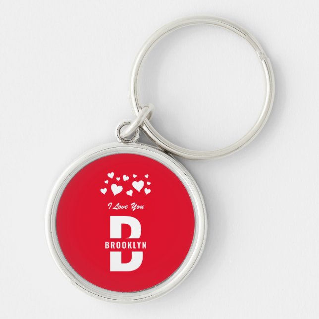 Red White Hipster Monogram Happy Valentine's Day Key Ring (Front)