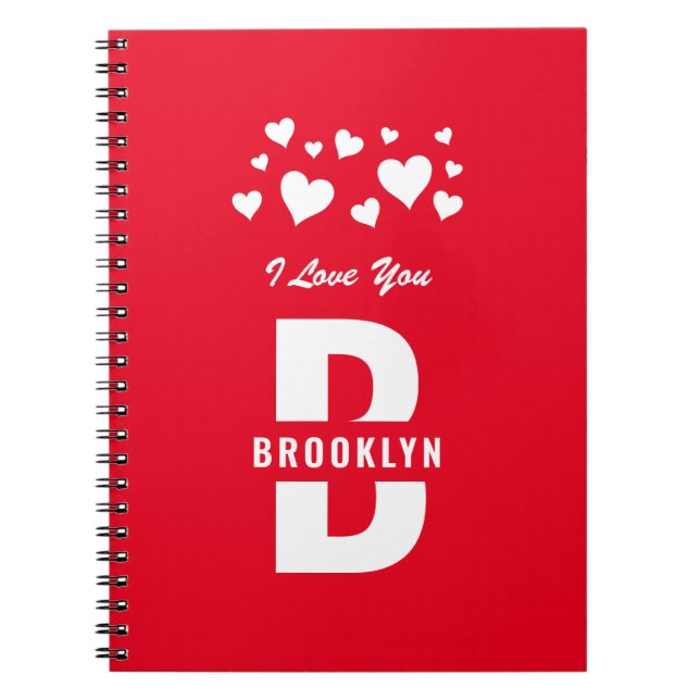 Red White Hipster Monogram Happy Valentine's Day Notebook (Front)