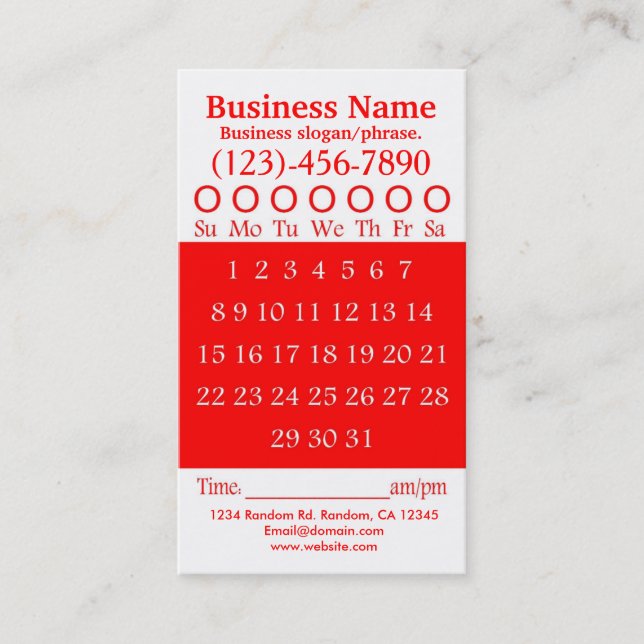 Red white hole punch appointment card (Front)