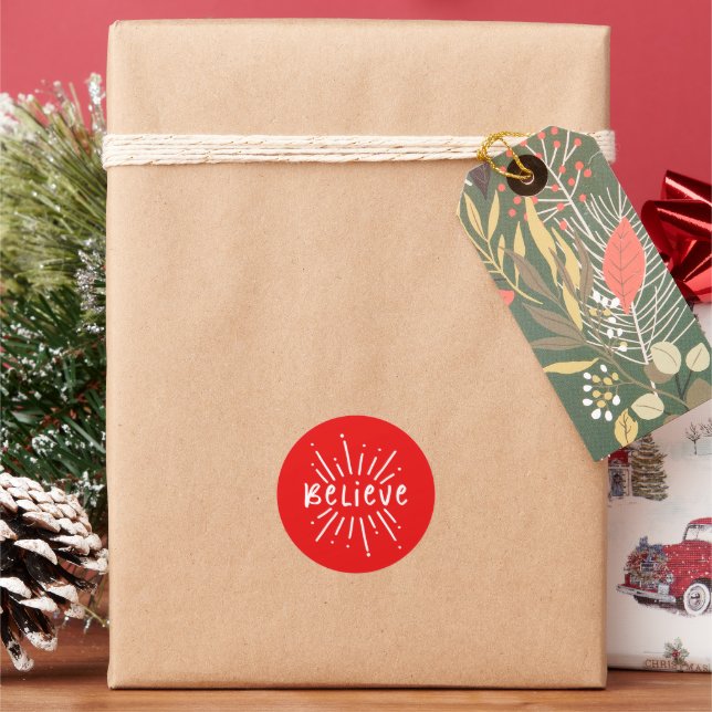 Red & White Holiday Envelope Seal Round Sticker (Holiday)