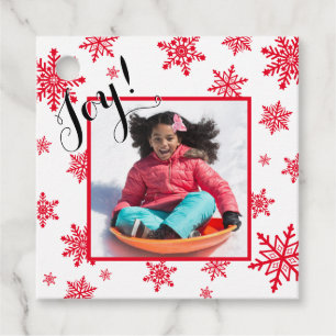 Red & White Holiday Joy Snowflakes Photo Gift Tag