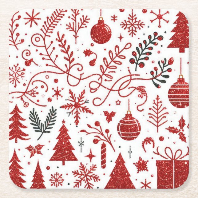 Red White Holiday Paper Coaster (Front)