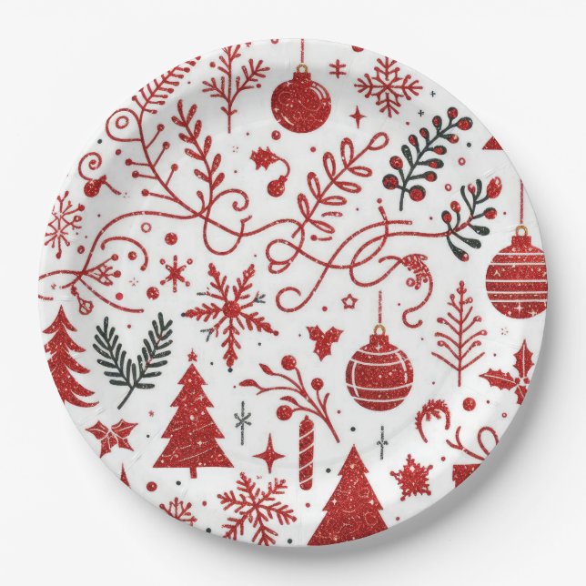 Red White Holiday Paper Plate (Front)