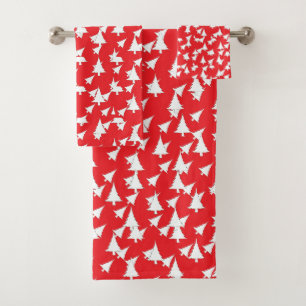 Red White Holiday Trees Bath Towel Set