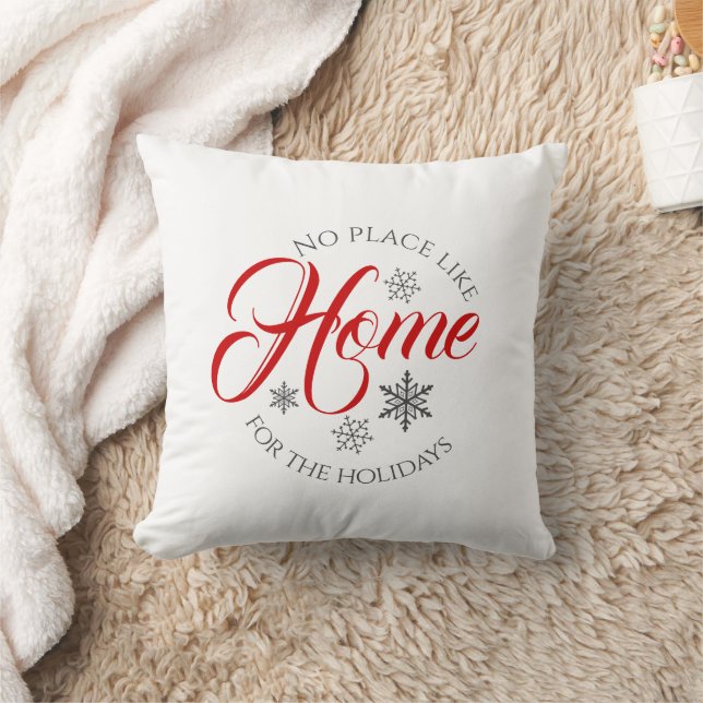 Red & White Home For the Holidays Throw Pillow (Blanket)