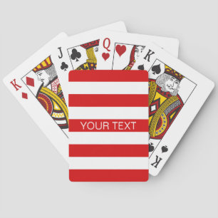 Red White Horizontal Preppy Stripe Name Monogram Playing Cards