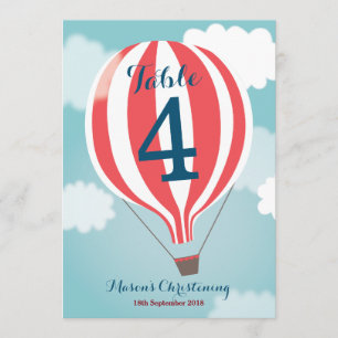 Red White Hot Air Balloon Table Number Card