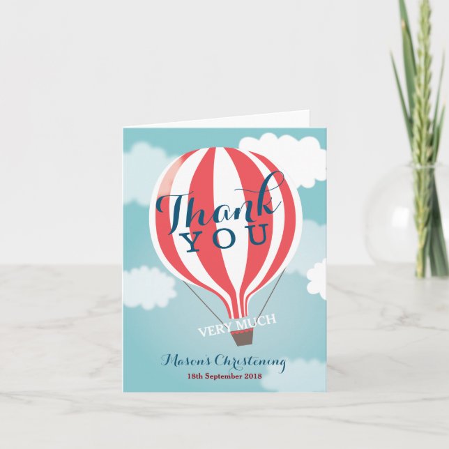 Red White Hot Air Balloon Thank You Note Card (Front)