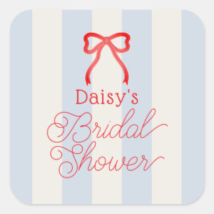 Red White & I Do Bow Blue Stripes Bridal Shower Square Sticker