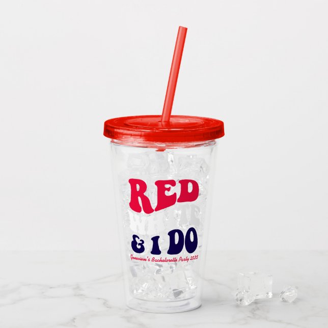Red White I Do Retro American Bachelorette Party Acrylic Tumbler (Back Ice)