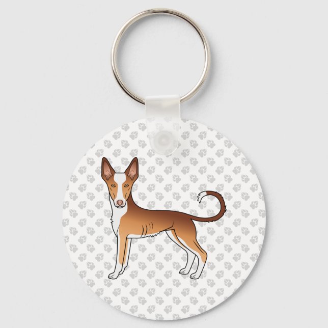 Red & White Ibizan Hound Smooth Coat Dog And Paws Key Ring (Front)