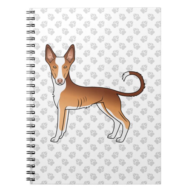 Red & White Ibizan Hound Smooth Coat Dog And Paws Notebook (Front)