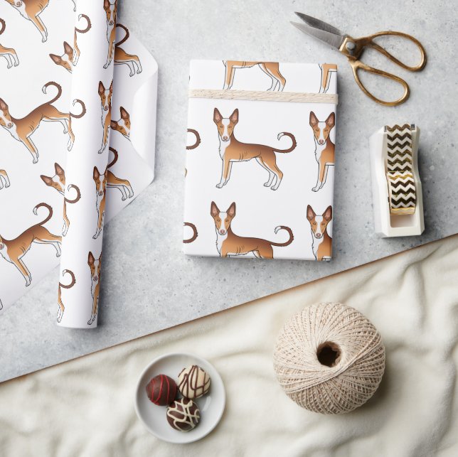Red & White Ibizan Hound Smooth Coat Dog Pattern Wrapping Paper (Crafts)