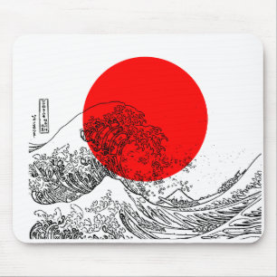 Red White Illustration Wave Mouse Pad