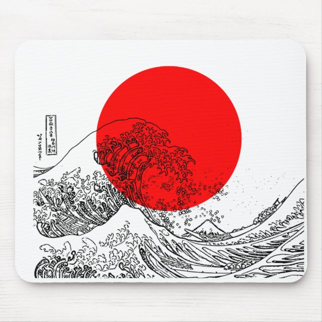 Red White Illustration Wave Mouse Pad (Front)