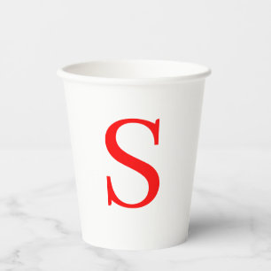 Red & White Initial Letter Monogrammed Plain Paper Cups