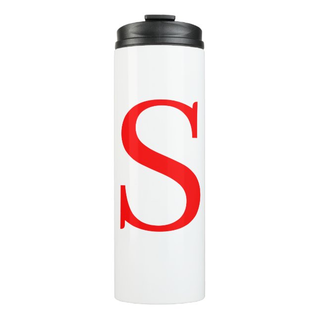 Red & White Initial Letter Monogrammed Plain Thermal Tumbler (Front)