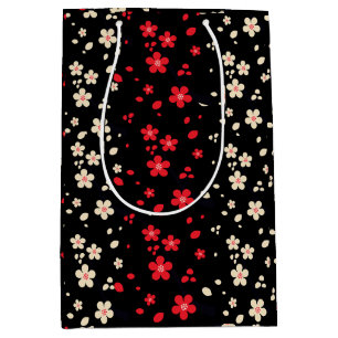Red & White Japanese Sakura Cherry Blossom Flower Medium Gift Bag