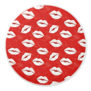 Red White Kiss Lips Ceramic Knob