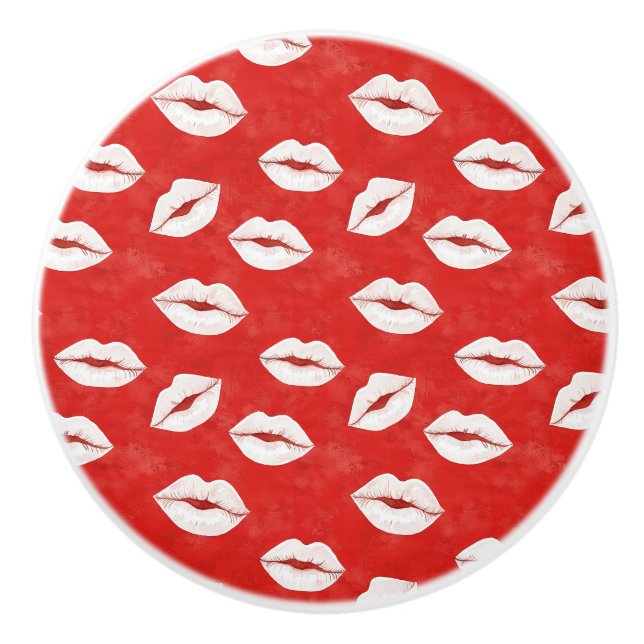 Red White Kiss Lips Ceramic Knob (Front)
