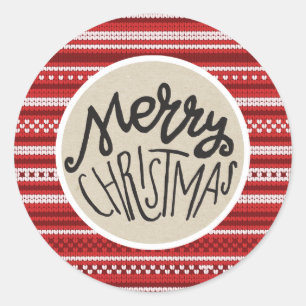 Red White Knit Sweater Holiday Merry Christmas Classic Round Sticker