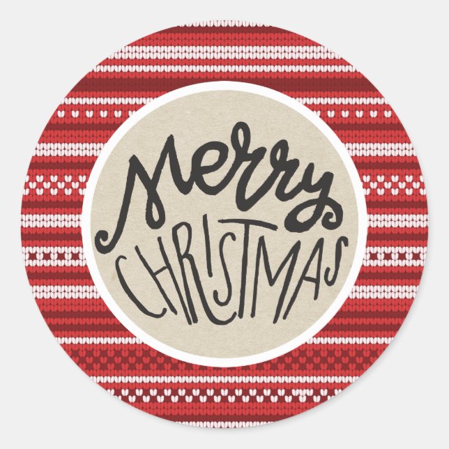Red White Knit Sweater Holiday Merry Christmas Classic Round Sticker (Front)