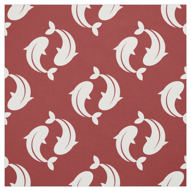 Red white Koi Fish oriental pattern fabric (Swatch)