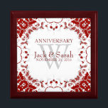Red White Lace Wedding Anniversary Gift Box<br><div class="desc">Unique and Stylish fractal lace borders gorgeous red & white colours - Exquisite and elegant custom Wedding, Anniversary or engagement present. Personalise with names, anniversary date and monogram or numbers - made into a wonderful wooden gift box to keep trinkets, jewellery box for your special keepsakes. Makes a wonderful gift...</div>