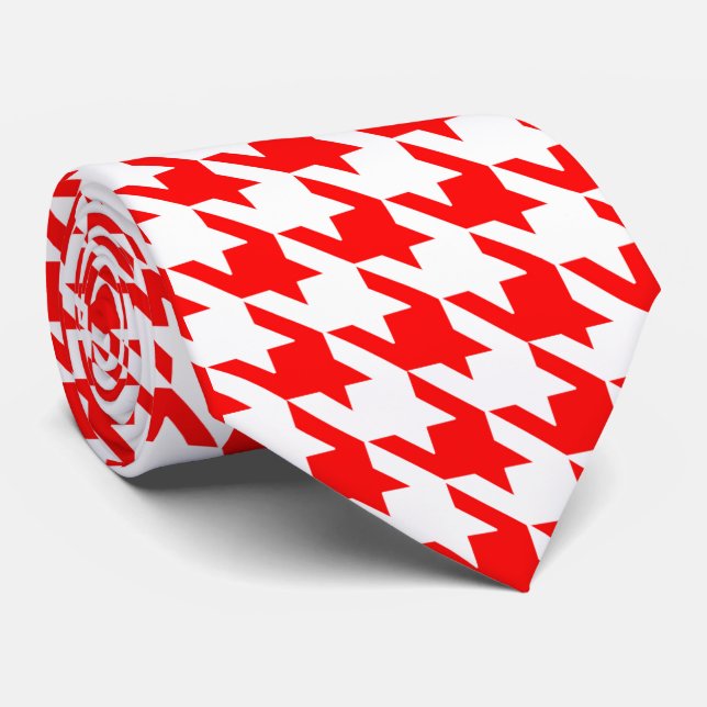 Red & White Large Houndstooth Check Tie (Rolled)