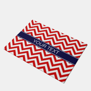 Red White LG Chevron Navy Blue Name Monogram Doormat