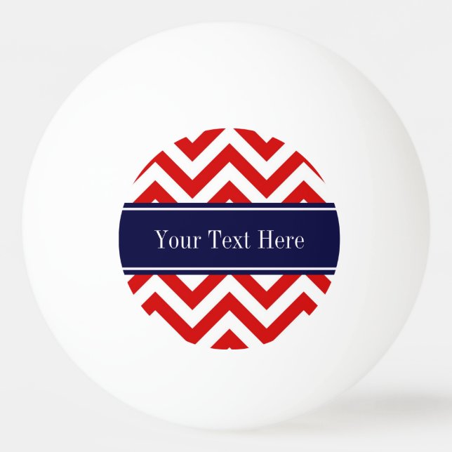 Red White LG Chevron Navy Blue Name Monogram Ping Pong Ball (Front)