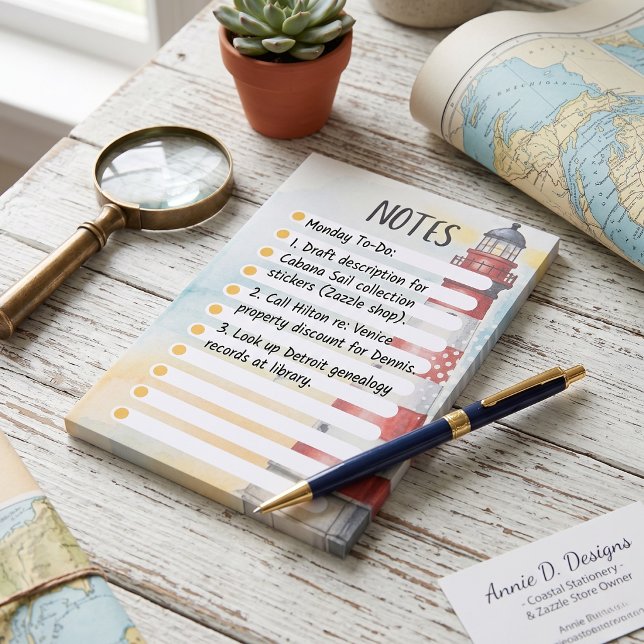 Red White Lighthouse Watercolor Post-it Notes (Organize with seaside charm.)