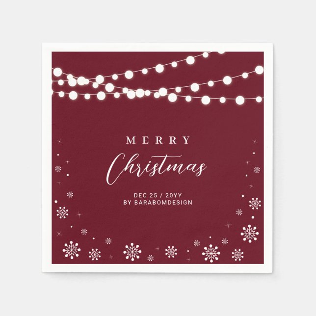 Red & White Lights Merry Christmas Holiday Party Napkin (Front)