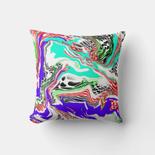 Red, White, Lime Green, Blue and Black Abstract Cushion