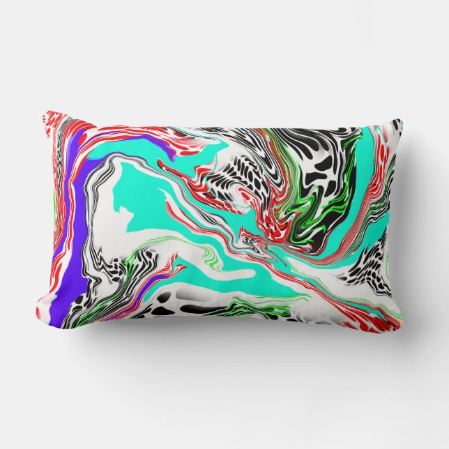 Red, White, Lime Green, Blue and Black Abstract    Lumbar Cushion (Front)